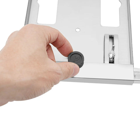 Adjusting knob on Pro Grade Circular Saw Edge Guide Kit For Precision Straight Cuts, stainless steel frame, close-up view