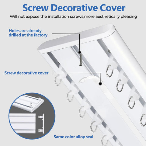 Double Row Ceiling Curtain Track System Silent Heavy Duty Aluminum Rails For Sliding Curtains And Room Divider In White 12 Foot Length Built To Last For Bedroom Living Room Office Or Hotel decorative cover and factory-drilled holes