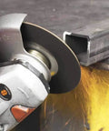 Zip Plus Cutoff Wheel 7 Inch Beefy Heavy Duty Abrasive Wheel 30 Grit cutting steel with angle grinder, sparks visible.
