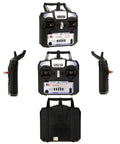 Rock Solid 2.4GHz AFHDS 2A 4CH RC Transmitter For Helicopters And Gliders With FS A6 Receiver, Easy Bind, Black front and side view