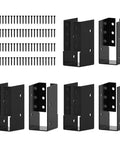 Black concealed joist hangers with screws, 6-piece bracket set for beams, fences, pergolas, made of carbon steel for outdoor projects.