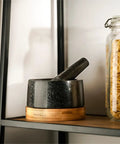 Heavy Duty Granite Mortar And Pestle Set 2 Cup Stone Grinder For Spices And Herbs With Non Slip Wooden Base Perfect For Guacamole And Salsa Pesto And Fresh Spice Blends That Crush Spices Like A Boss on shelf