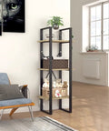 Space Saving 3 Tier Book Cabinet Made From Engineered Wood, Slim 15.7 By 11.8 By 41.3 Inches Bookcase in modern living room setup