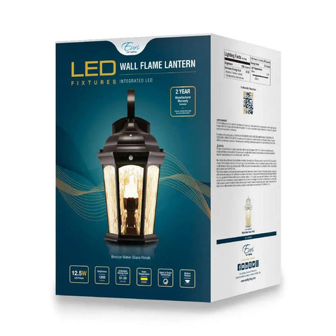 Flickering Flame Porch Light With Water Glass And Integrated Security Light, Dusk To Dawn Motion Sensor, 3000K Warm Glow, Lit Oil Rubbed Bronze Housing, Weatherproof Exterior Lamp For Home Walkways And Entry