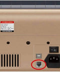 Back view of the Slick Money Counter With Smart Infrared Fake Note Detection ports and connections for easy setup.