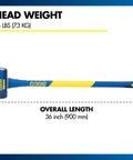 Hard Face 16 Pound Sledge Hammer For Demolition And Stake Driving With 36 Inch Fiberglass Handle Induction Hardened To 50 55 HRC Overstrike Protection And Textured Grip shown in full length