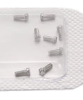 Micro Watch Repair Screws Stainless Steel Back Cover Hardware 8 Piece Set on clear plastic, for reliable timepiece repairs.