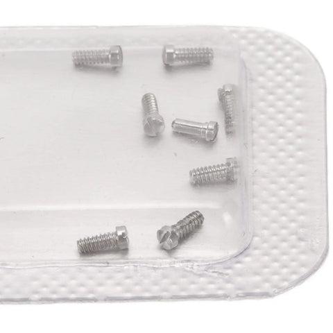 Micro Watch Repair Screws Stainless Steel Back Cover Hardware 8 Piece Set on clear plastic, for reliable timepiece repairs.