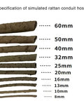 Smooth Sailing Flexible Rattan Cable Conduit 50m Long With Wide 32mm Core For Easy Wire Wrangling Plus Artificial Vine Sleeve, size comparison of various rattan conduit hoses.