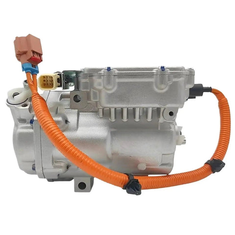 Heavy Duty Electric AC Compressor For BYD E5 And Qin EV Quick Chill 24V System with orange wires and connectors.