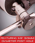Close-up of complete snug assembly with 3/8 inch post hole for precision dial indicator kit PT18724, metal components