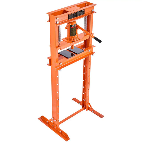 Beast 12 Ton Hydraulic Shop Press With H Frame, 4 Position Adjustable Height And Movable Plates, Durable Orange Finish
