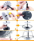 Assembly steps for Solar Cascade Hanging Bird Bath Fountain With Solar Pump And Bowl, showing parts and installation process.