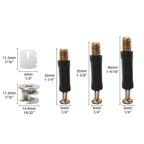 Next Level Cam Lock Fasteners 108 Piece Alloy Steel Furniture Hardware Kit components including bolts and connectors.