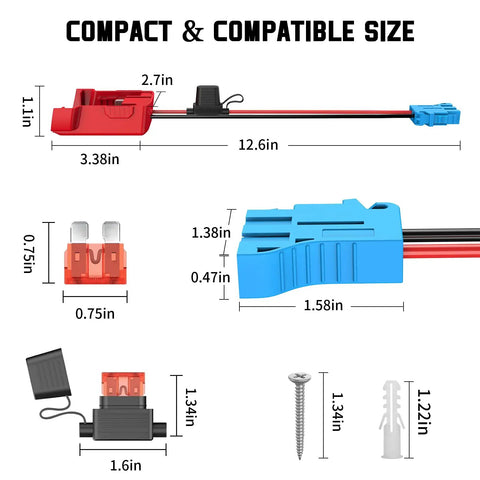 Dimensions of Power Wheel Battery Adapter For Milwaukee 18V Packs With Wire Harness And Connector Kit For Peg Perego Ride On Cars
