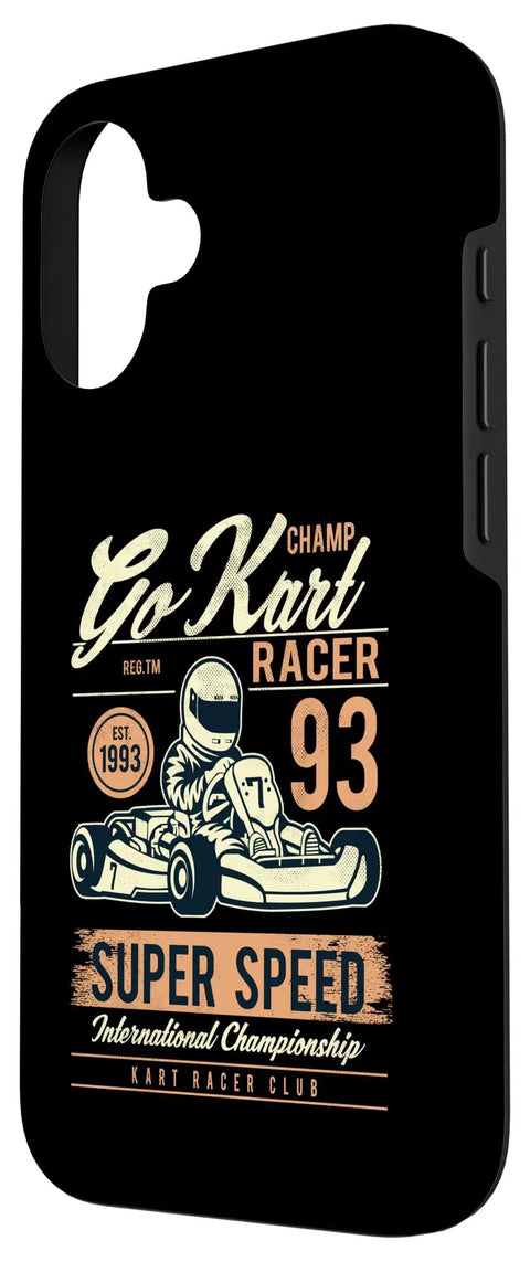 Smartphone case featuring Go Kart Racer design with the text 'Super Speed' in vintage style