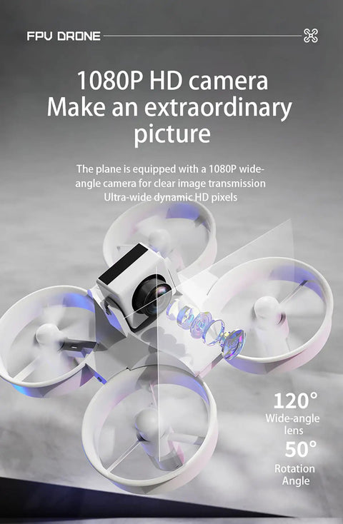 Close-up of an Immersive FPV Racing Drone Kit With 1080P Camera And Goggles For Indoor Flying Hand operated quadcopter.