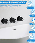 Matte Black Metal Shower Knob Set 3 Piece Replacement for Verve Tub and Shower Handle mounted on wall above bathtub