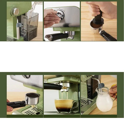Espresso Machine With Built In Milk Frother, 20 Bar Pressure, Home Barista Level Coffee Maker in use with coffee and milk