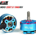 Beefy Bando 2207 2207.5 1960KV FPV Brushless Motor for 6S LiPo with 5mm output shaft, front and side view in blue.
