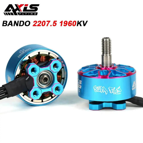 Beefy Bando 2207 2207.5 1960KV FPV Brushless Motor for 6S LiPo with 5mm output shaft, front and side view in blue.