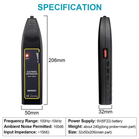 Front and side view of Ultrasonic Leak Detector And Industrial Stethoscope For Engines Bearings Valves Pumps And Pipes High