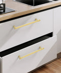 10 Pack 7.5 Inch Brushed Gold Cabinet Pulls For Kitchens Solid Zinc Alloy Cabinet Handles on white kitchen drawers