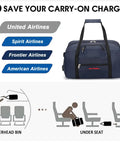 Under Seat Personal Item Duffle Bag For Air Travel 17 By 10 By 9 Inch With Free Pillow And USB Port Navy Durable And Foldable