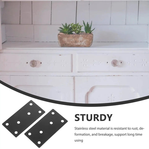 2 Pack Black Stainless Steel Furniture Brackets Flat Straight Brace Plates For No Fuss, Strong Support And Rust And Deformation Resistant shown