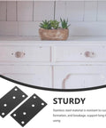 2-Piece Stainless Steel Flat Brace Brackets For Shelves And Cabinets next to cabinet with plant, heavy-duty mending plates shown