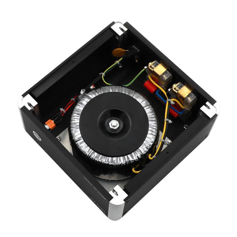 Internal view of Toroidal Isolation Transformer 500W Power Processor For Audiophile HiFi Rigs Clean AC Power Filter Surge Protector And 4 Way Socket Line Conditioner For Audio Equipment 115 230V showing wiring and toroid coil.