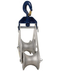 Front view of Triangle Sheave Cable Guide with 6500 lb capacity, lightweight aluminum frame, pinned steel yoke, adjustable pull radius.