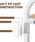 Detailed image of the reinforced metal structure of the Slick 3 Tier Rolling Coffee Bar Cart For Compact Kitchens Featuring Space Savvy Corner Layout Easy Glide Casters And Nifty K Cup Pod Rack Plus Storage Hooks.