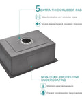 Bottom view of 20 Inch Drop-In Kitchen Sink, Heavy Duty Stainless Steel T304, Single Bowl, 9 Inch Deep, with insulation features
