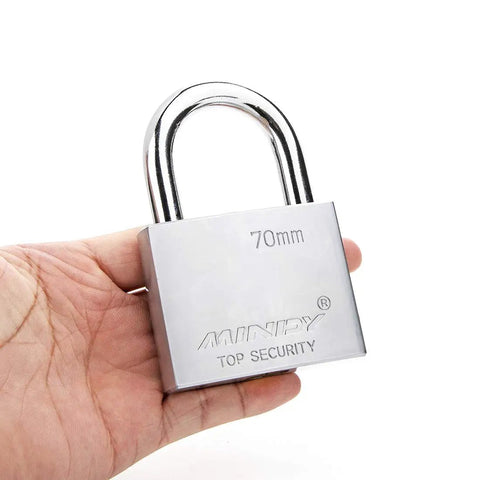 70mm Heavy Duty Beefy Padlock With Waterproof Seal For Indoor Outdoor Use, shown held in hand, size perspective