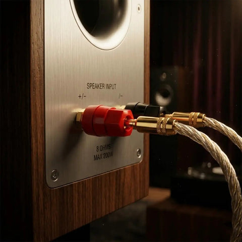 Dead Simple Plug And Play Speaker Binding Posts, M5 By 50mm Pure Copper Audio Terminals connected to speaker input.