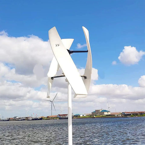 10KW Vertical Maglev Wind Turbine Generator Kit Lantern Three Blades Mppt Controller Off Grid Inverter with white blades.