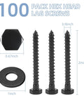 Black metal lag screws with washers, 2 inches long, part of Beefy 100 Pack Wood Lag Screws Three Eighths Inch By Two Inches Hex Head Bolts