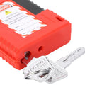 Close-up of key inserted in Lockout Cable Lock 1m Stainless Steel LOTO Lock with Warning Tags for Circuit Breakers
