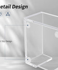 Detail of Crystal Clear Acrylic Sticky Note Holder for Desk and Dorm 3 By 3 Notepad Dispenser with anti-slip design feature.