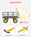 Heavy Duty 1400 Lb Steel Garden Cart with 180 Degree Handle, All Terrain 13 Inch Tires, Removable Mesh Sides