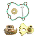 Front view of ANODZU gear shift fan gear set with green gasket, bolt, washer, and gears for Massimo MSU 500/700 UTV.