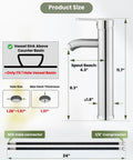 Diagram of Ultra Sleek Modern Tall Vessel Sink Faucet With Single Handle One Hole Mount, showing dimensions and connections.