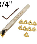 ASZLBYM 3/4in lathe internal boring bar with MWLNR08 holder, side view, ten WNMG432 carbide inserts
