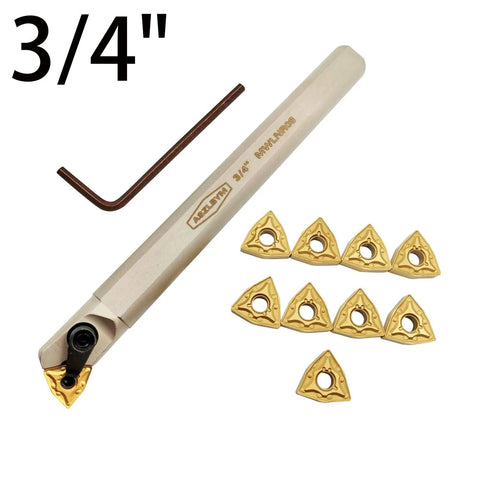 ASZLBYM 3/4in lathe internal boring bar with MWLNR08 holder, side view, ten WNMG432 carbide inserts