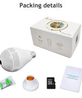 Packing details of Light Bulb Cam With 360 Panoramic View Full HD 1080P Night Vision Dome Surveillance Cam 2.4G WiFi With 32GB SD Card Included