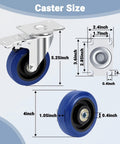 4 Inch Soft Rubber Caster Wheels With Brakes Heavy Duty Plate Swivel Castors Industrial Grade 1800 Lb Capacity Blue Floor Safe Casters For Road Cases Dollies Equipment And Machinery Cushioned Shock Absorption For Smooth Quiet Rolling size dimensions shown