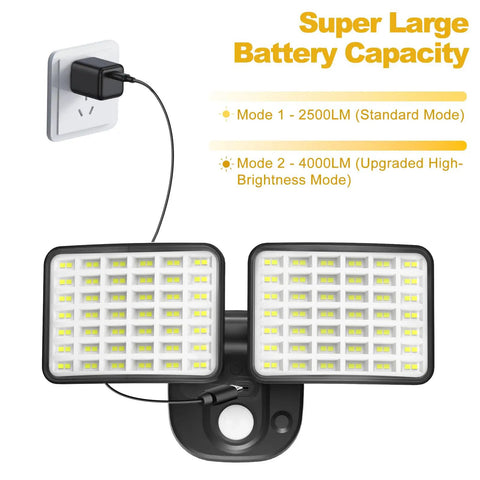 Heavy Duty Battery Powered Motion Sensor Outdoor Lights With Wireless Flood Beam And Killer 4000 Lumens Glow For Rock Solid Driveway Security And No Hassle Usb Recharging