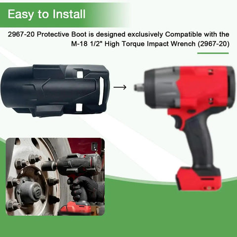 Protective Boot Cover Fits M18 FUEL 1/2 Inch High Torque Impact Wrench 2967-20 OneKey Version Friction Ring Compatible Easy Install Keeps Dust And Dirt Out And Extends Tool Life, black