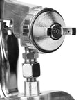 Close-up of Premium Pneumatic Paint Spray Gun Featuring 2.0 Mm Suction Feed Nozzle, showcasing nozzle detail for precision use.